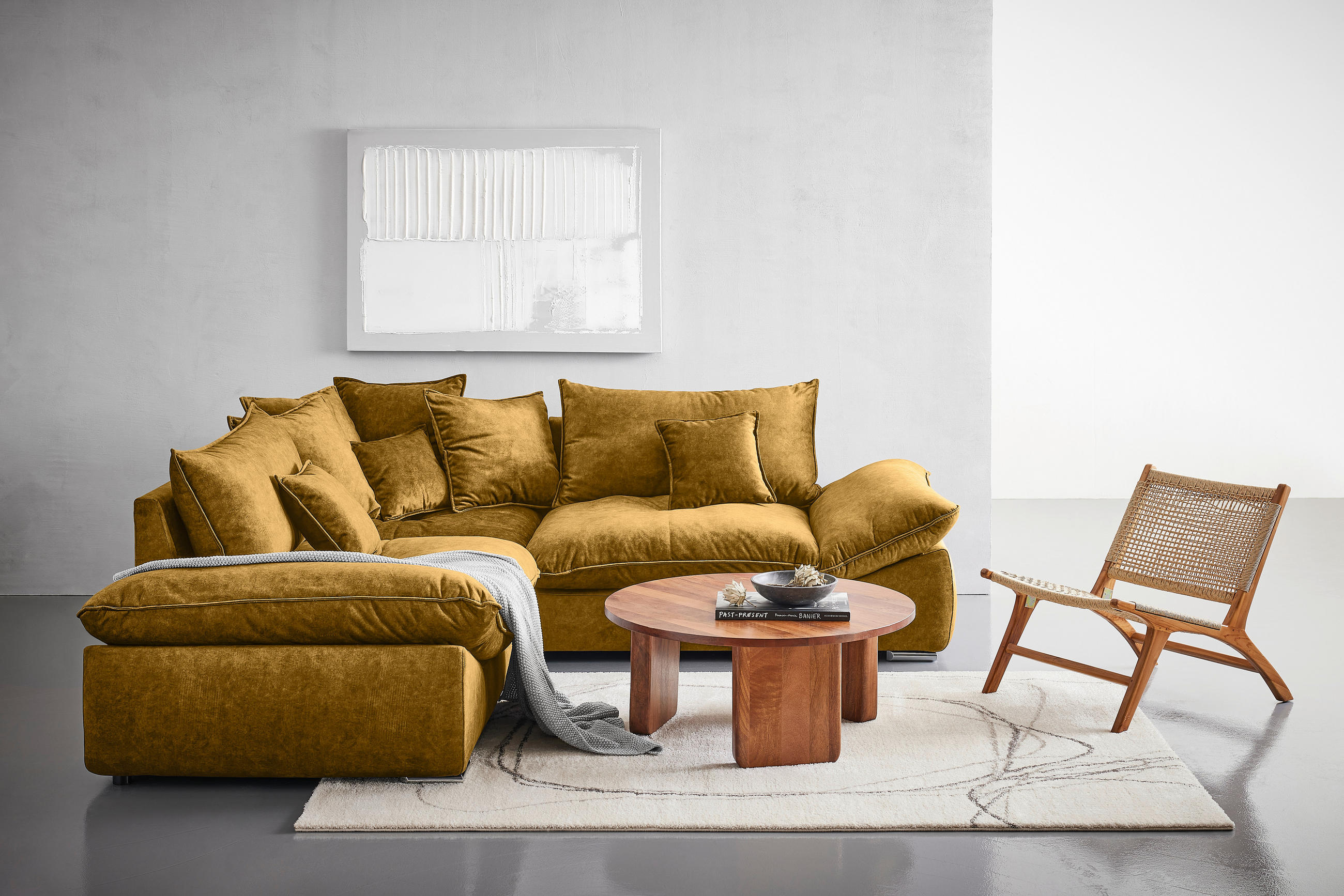 ECKSOFA Gelb, Goldfarben Velours  - Chromfarben/Gelb, KONVENTIONELL, Kunststoff/Textil (247/247cm) - Carryhome