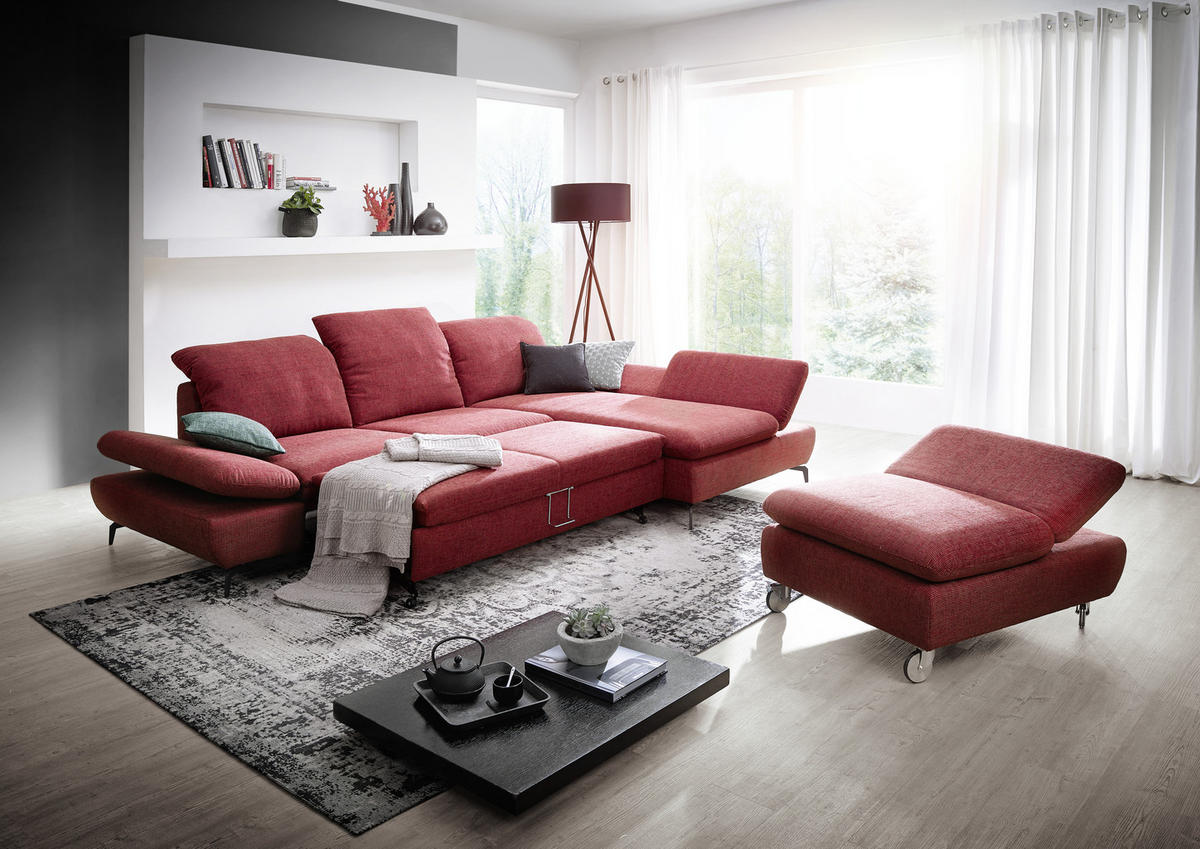 ECKSOFA Rot Chenille  - Silberfarben/Rot, Design, Textil/Metall (315/200cm) - Chilliano