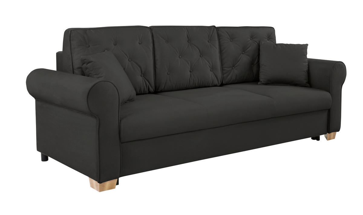 SCHLAFSOFA  mit Bettkasten erhältlich, Liegefunktion, Rücken echt, Armteil links, Armteil rechts Schwarz  - Buchefarben/Schwarz, Design, Holz/Textil (240/94/98cm) - MID.YOU