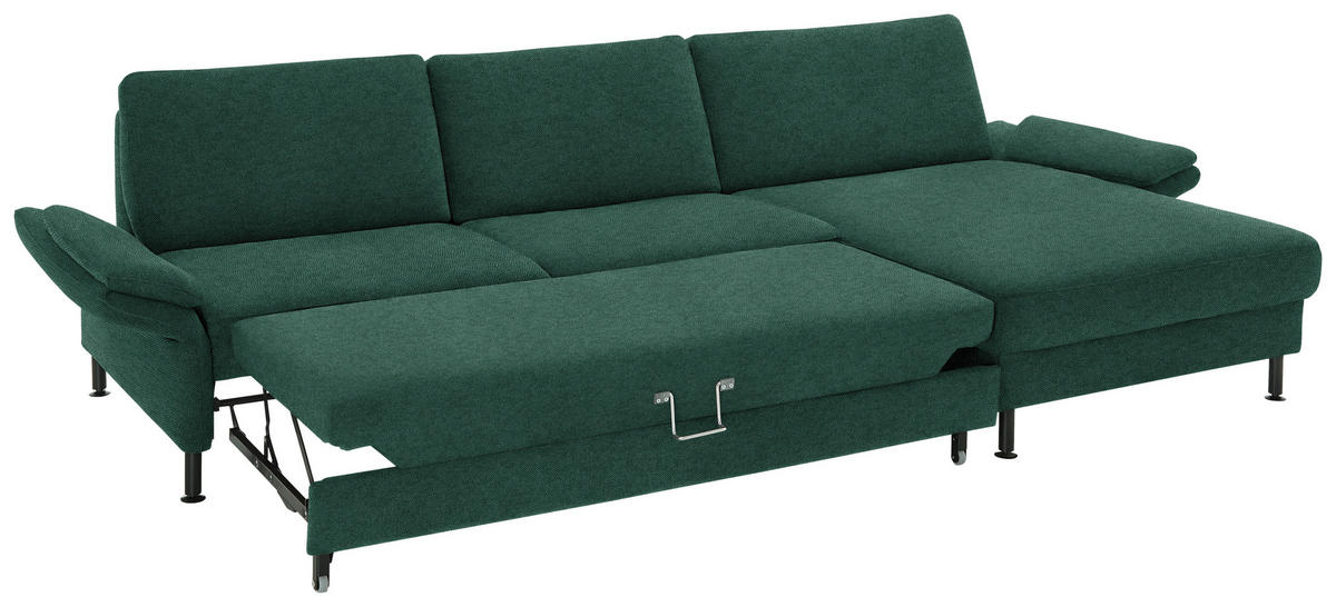 ECKSOFA Dieter Knoll in Chenille, Flachgewebe Waldgrün  316/175 cm  - Waldgrün/Schwarz, Design, Textil/Metall (316/175cm) - Dieter Knoll