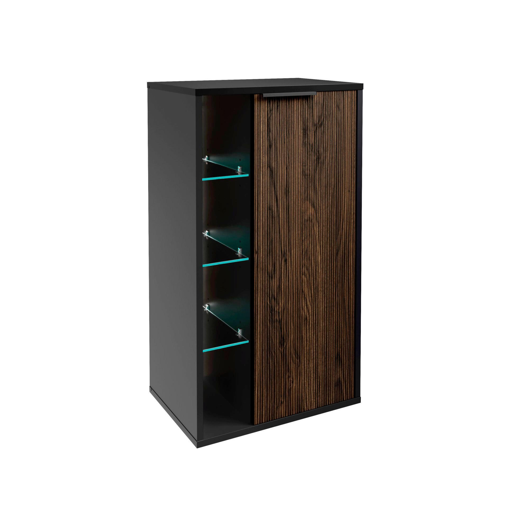 MIDISCHRANK 47/84,2/32 cm  - Eiche dunkel/Schwarz, Basics, Glas/Holzwerkstoff (47/84,2/32cm) - MID.YOU