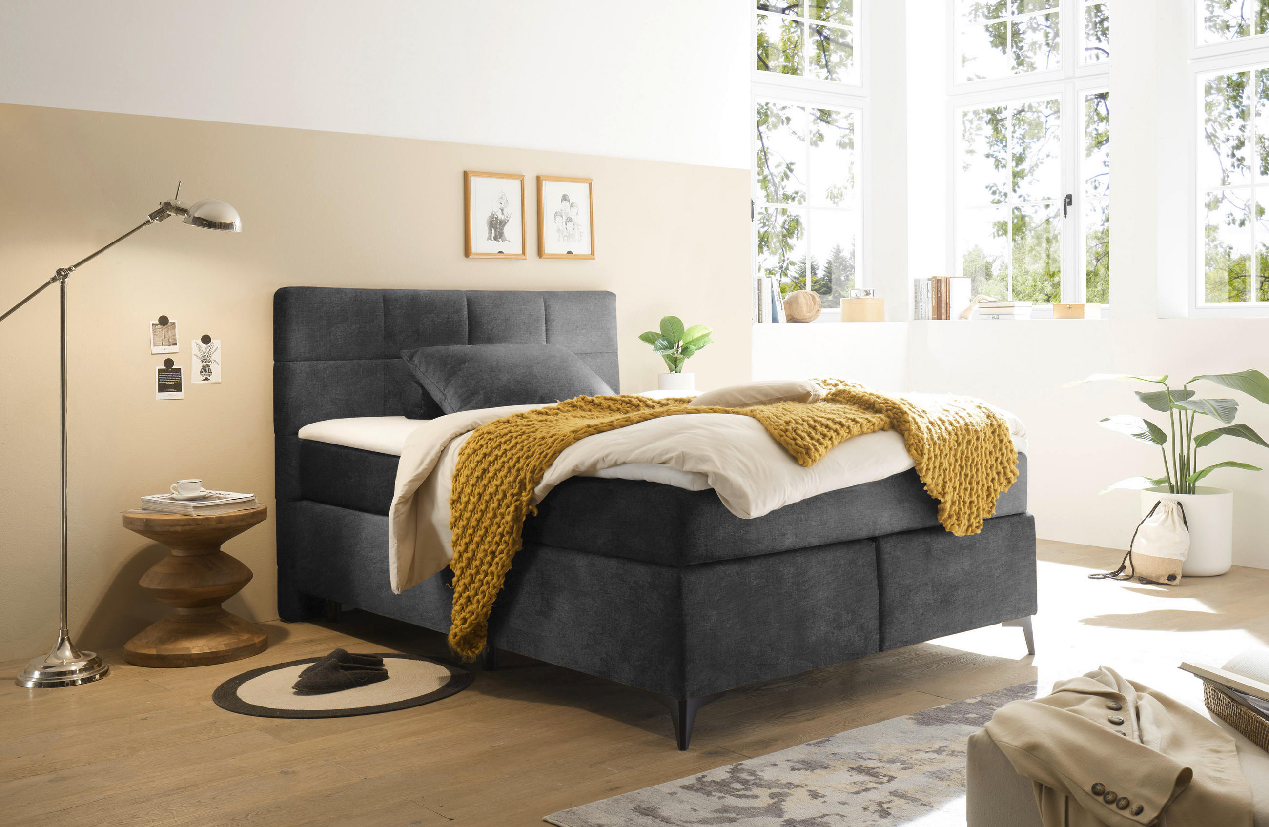 BOXSPRINGBETT 140/200 cm  in Schwarz  - Schwarz, Design, Holzwerkstoff/Kunststoff (140/200cm) - Xora