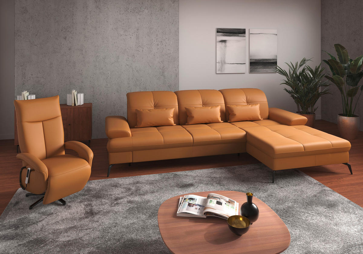 ECKSOFA in Echtleder Currygelb  - Currygelb/Schwarz, Konventionell, Leder/Metall (279/185cm) - Sit & More