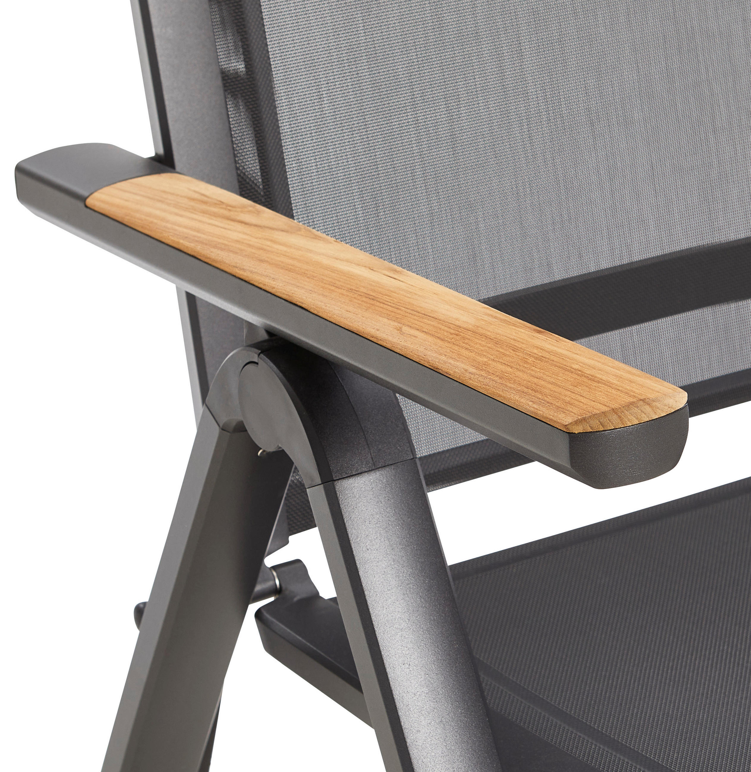 Thumbnail - Zebra  Gartenklappsessel Fly, Graphit, Grau, Teak, Metall, Textil, Teakholz, eckig, Flachrohr, 62x109x71 cm, klappbar, G...