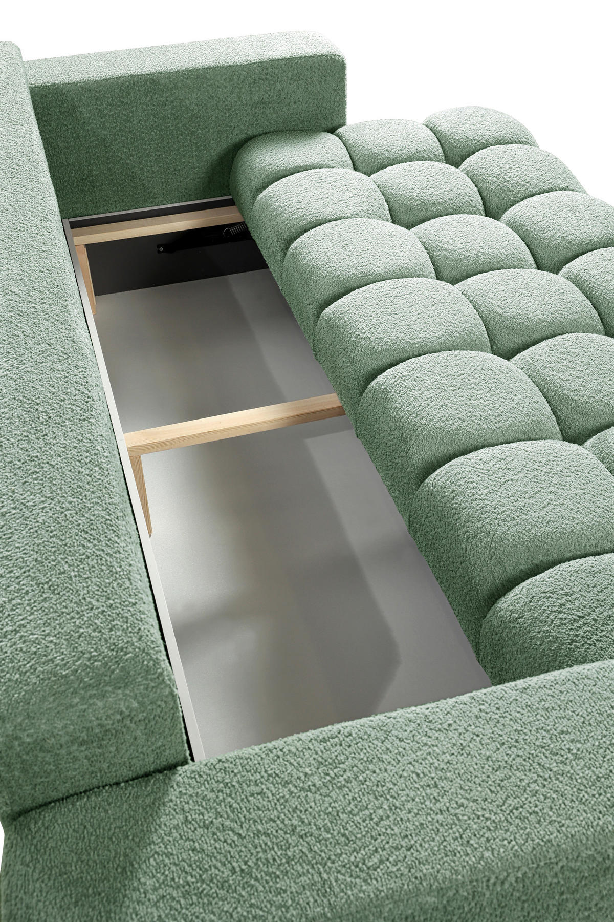 SCHLAFSOFA  mit Liegefunktion, Schlafen auf Sitzhöhe Struktur, Bouclé Mintgrün  - Schwarz/Mintgrün, Basics, Kunststoff/Textil (250/86/140cm) - Livetastic