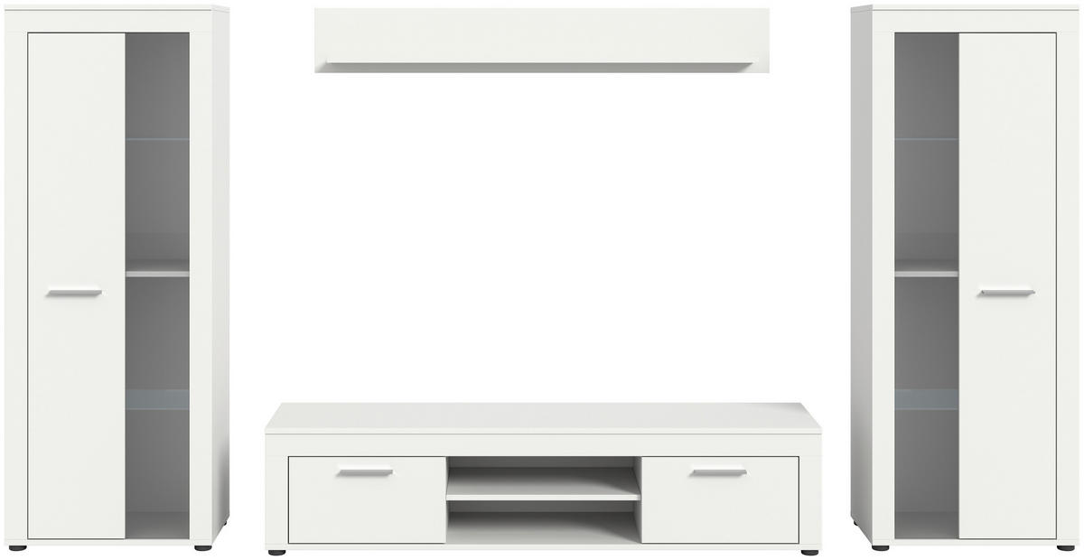 WOHNWAND 4-teilig  in Weiß  310/159/35 cm  - Silberfarben/Weiß, Design, Glas/Holzwerkstoff (310/159/35cm) - MID.YOU