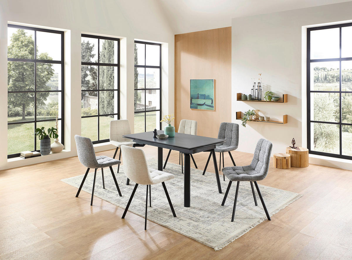 ESSTISCH Anthrazit, Schwarz  ausziehbar  - Anthrazit/Schwarz, MODERN, Keramik/Metall (140/80/76cm) - MID.YOU