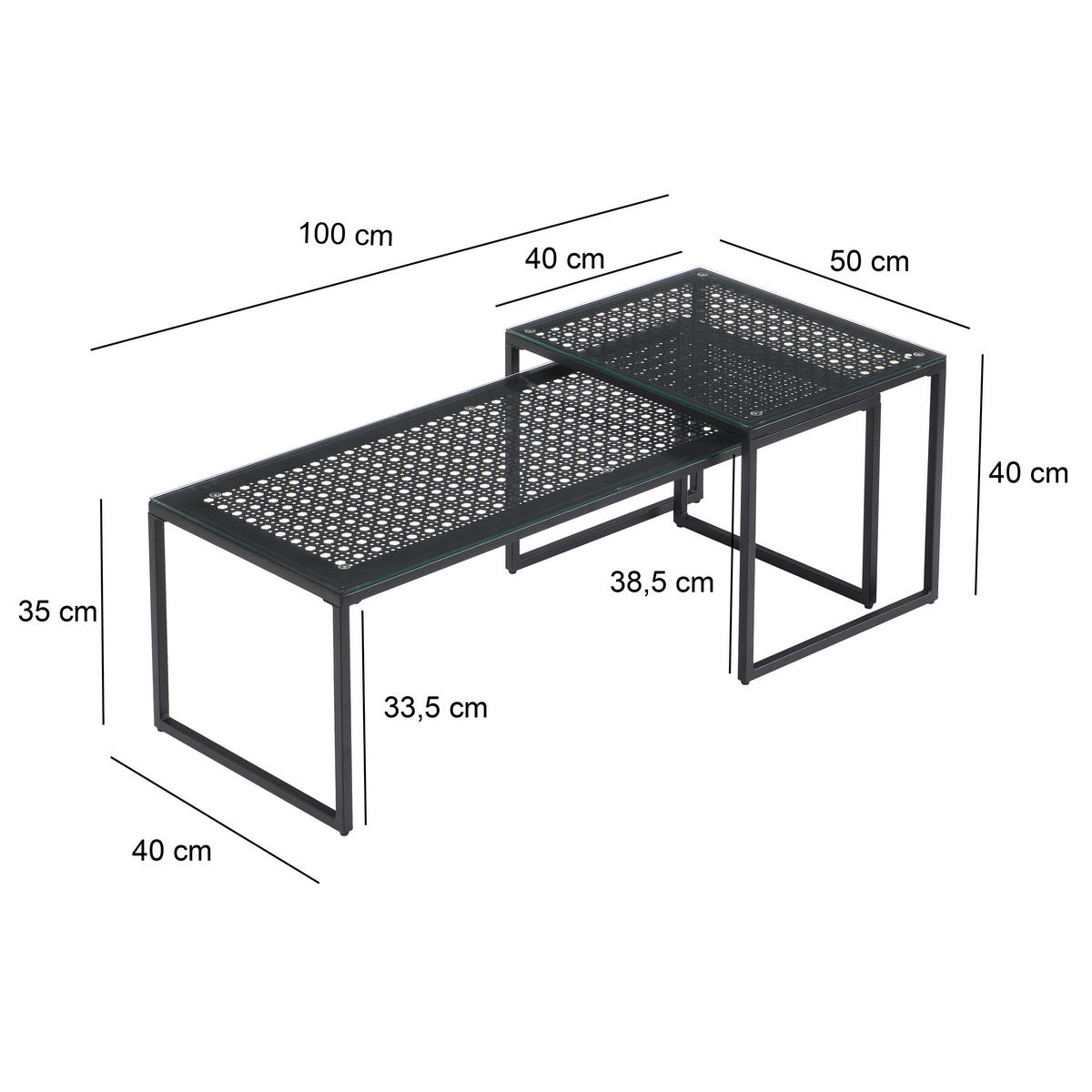 SATZTISCH rechteckig Schwarz  - Schwarz, Design, Glas/Metall (100/40/35cm) - MID.YOU