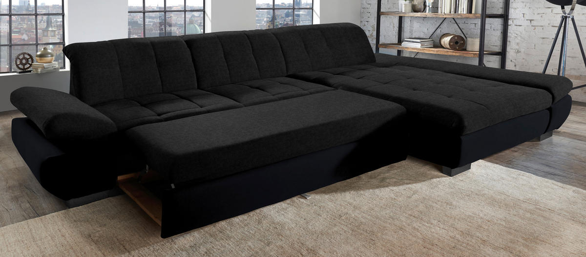 ECKSOFA in Mikrofaser Graphitfarben  204/341 cm  - Schwarz/Graphitfarben, Design, Textil/Metall (204/341cm) - Xora