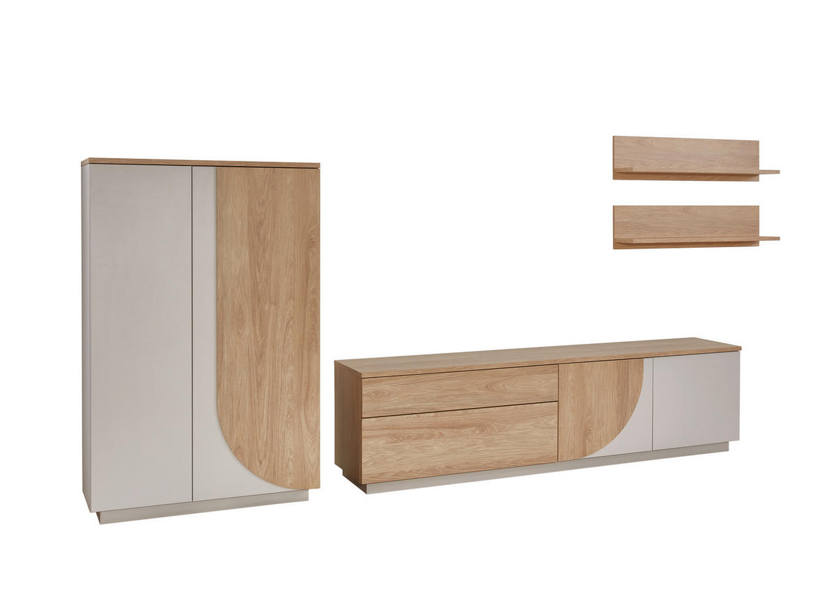 WOHNWAND 4-teilig  Eichefarben, Kaschmir 315/174/42 cm  - Kaschmir/Eichefarben, Design, Holzwerkstoff (315/174/42cm) - Stylife