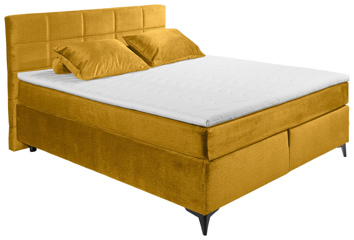 BOXSPRINGBETT 180/200 cm  in Currygelb  - Currygelb/Schwarz, Design, Holzwerkstoff/Kunststoff (180/200cm) - Xora