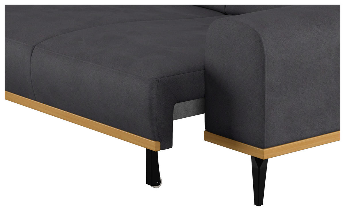 ECKSOFA Schwarz Mikrofaser  - Schwarz, KONVENTIONELL, Textil/Metall (157/244cm) - Cotta