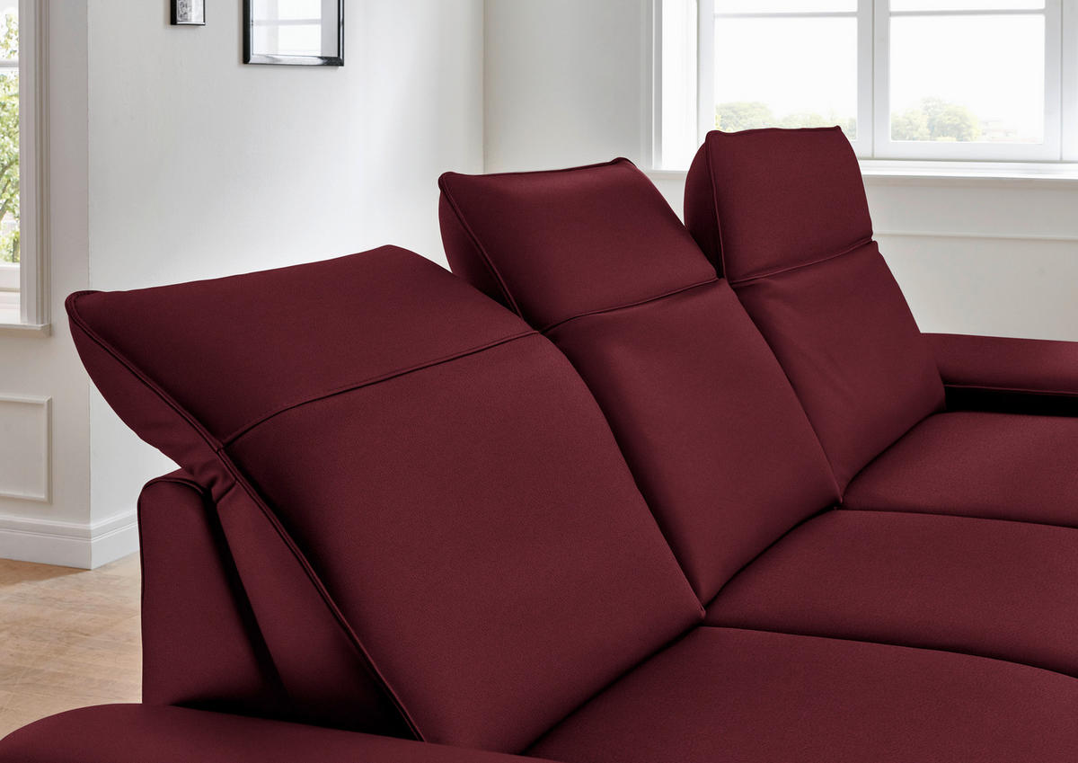 ECKSOFA in Echtleder Weinrot  - Weinrot/Schwarz, Design, Leder/Metall (328/193cm) - Dieter Knoll