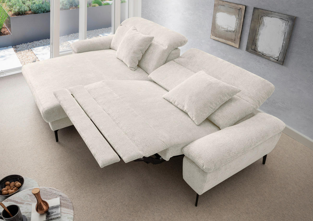 ECKSOFA Chenille Creme  - Creme/Schwarz, Konventionell, Textil/Metall (178/300cm) - Livetastic
