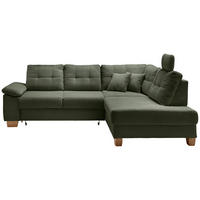 ECKSOFA Dunkelgrün Cord Bettkasten, Schlaffunktion, Sitztiefenverstellung, Kopfstütze, Liegefläche im Originalstoff  - Dunkelgrün/Naturfarben, MODERN, Holz/Textil (274/206cm) - Livetastic