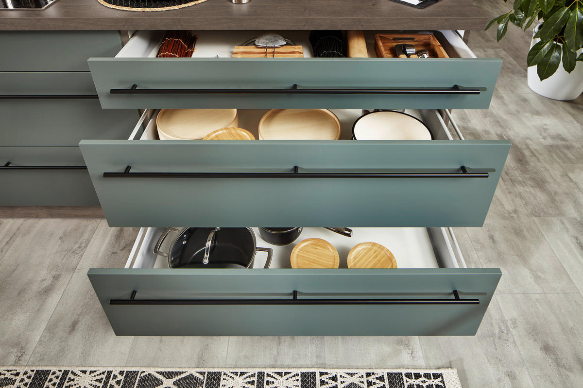 EINBAUKÜCHE 512  - Eichefarben/Thymiangrün, Basics, Holzwerkstoff/Metall - Venda