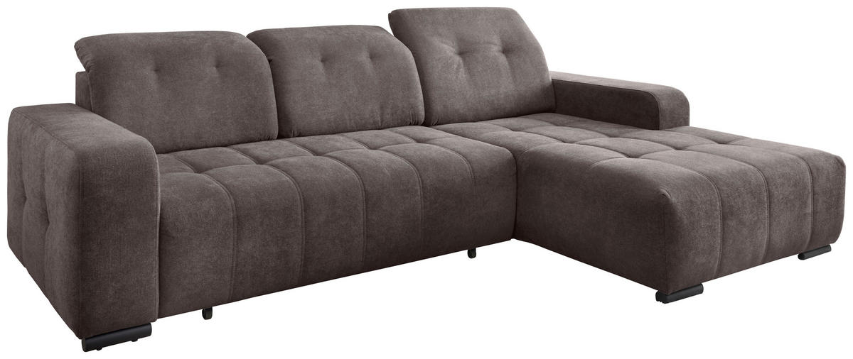 ECKSOFA VICARI in Mikrofaser Braun  292/185 cm  - Schwarz/Braun, MODERN, Textil/Metall (292/185cm) - Livetastic