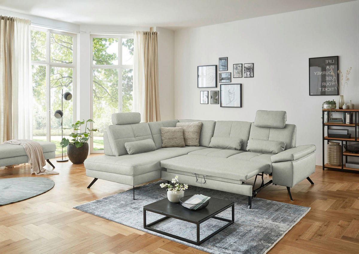 ECKSOFA in Lederlook, Mikrofaser Hellgrau  - Hellgrau/Schwarz, Design, Textil/Metall (194/261cm) - Beldomo System