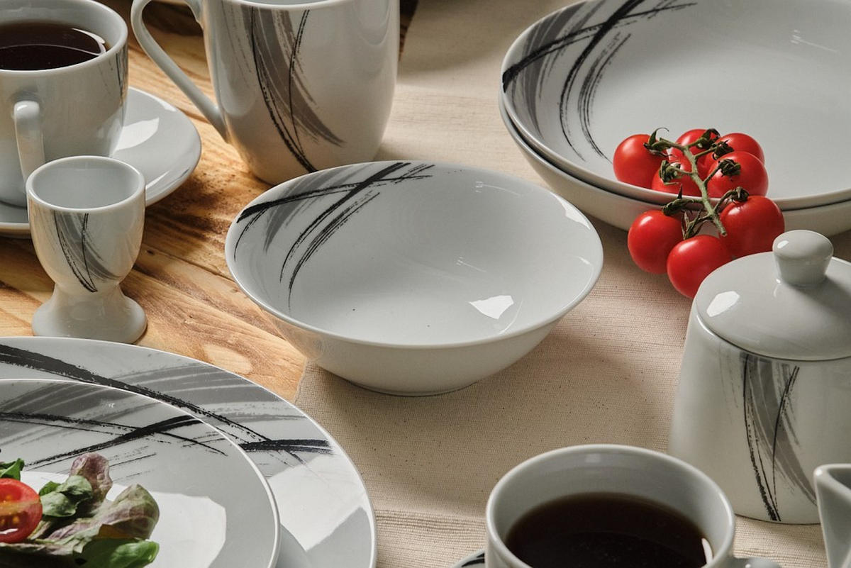 KOMPLETT SERVIS Roma 62 delar  - vit/grå, Basics, keramik - Novel
