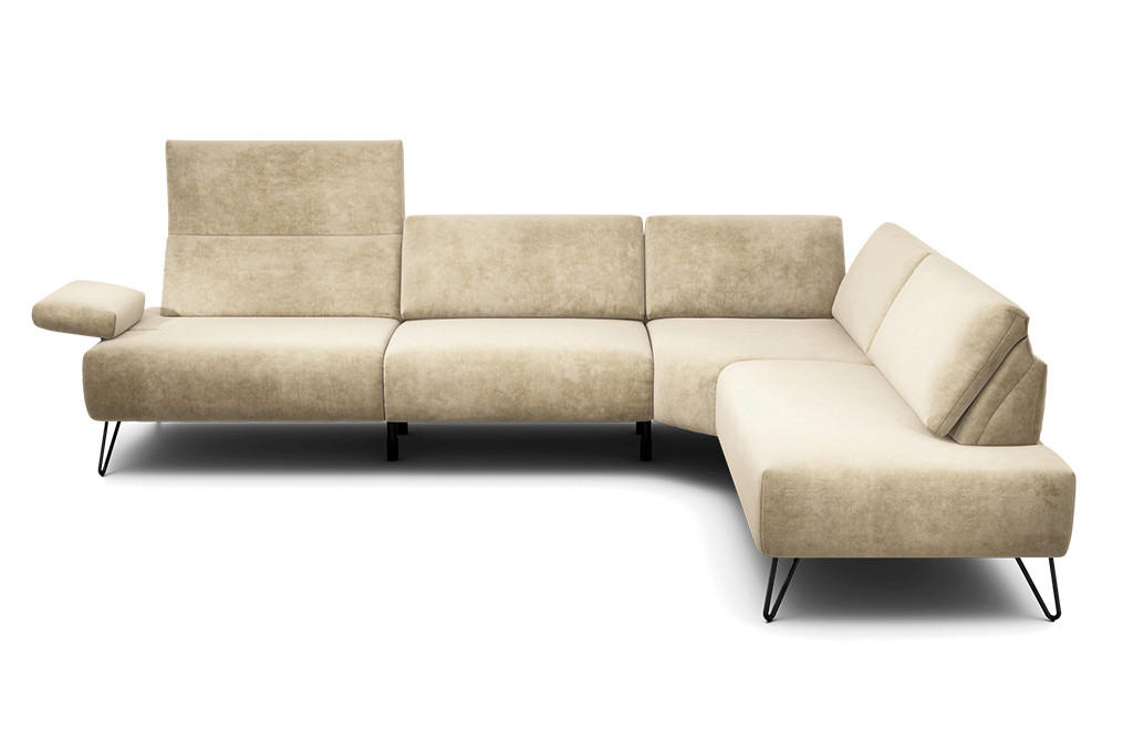 ECKSOFA Cosy Naturfarben Samt  - Schwarz/Naturfarben, Design, Textil/Metall (288-303/213cm) - SENSOO