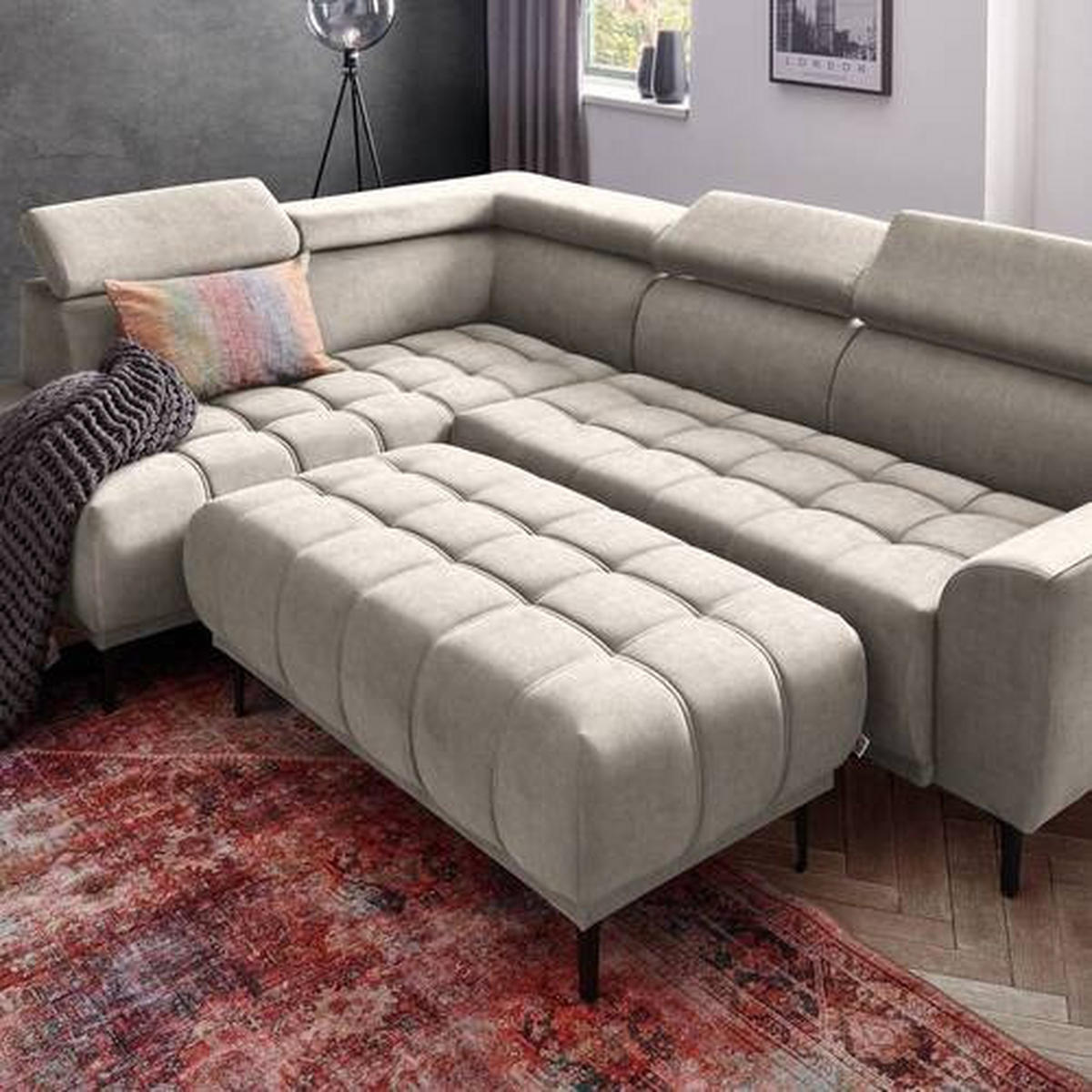 ECKSOFA Beige Velours  - Beige/Schwarz, Design, Textil/Metall (191/261cm) - Stylife