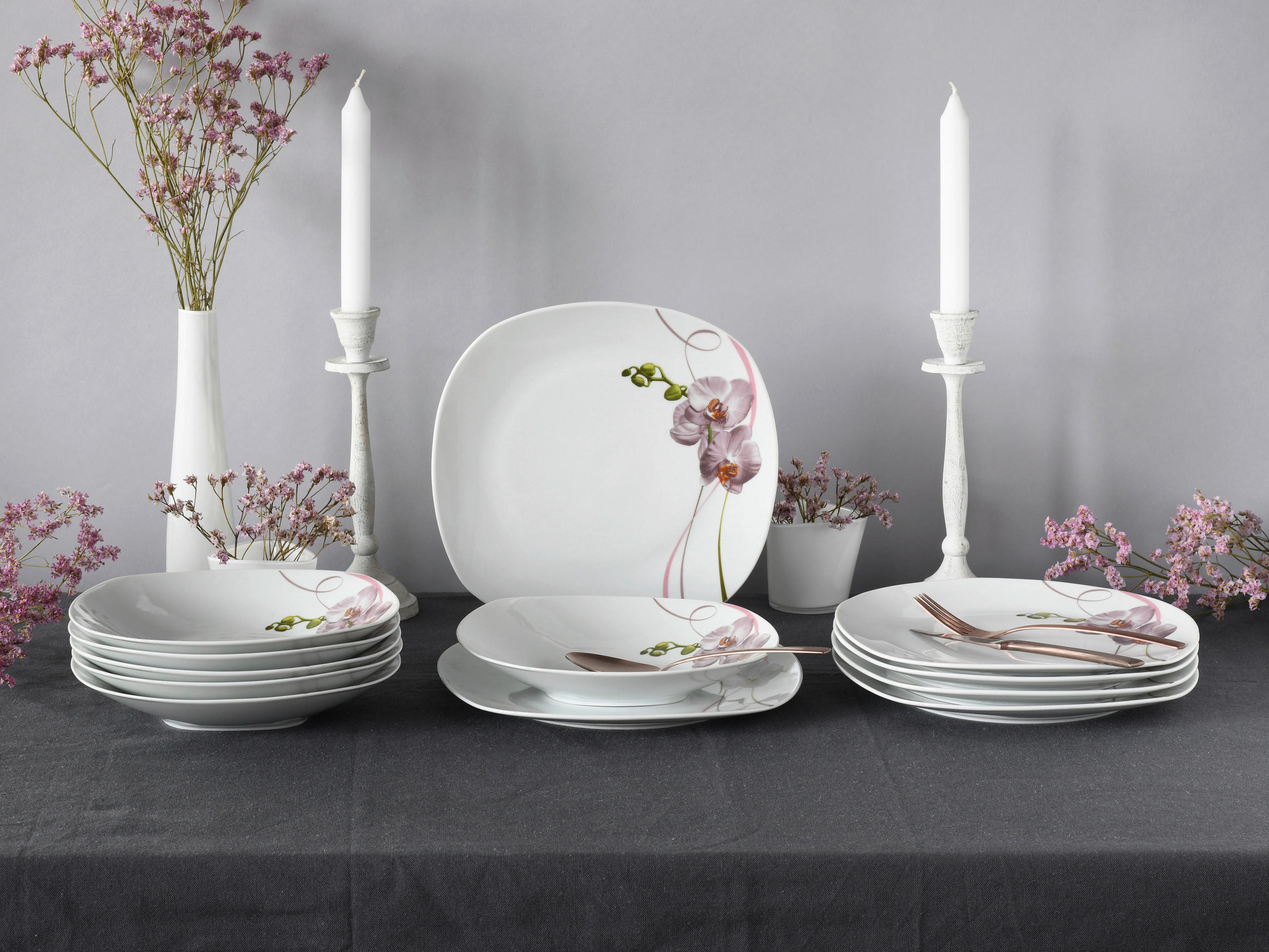 SERVIS Square Orchidee 12 delar  - vit/rosa, Trend, keramik - Creatable