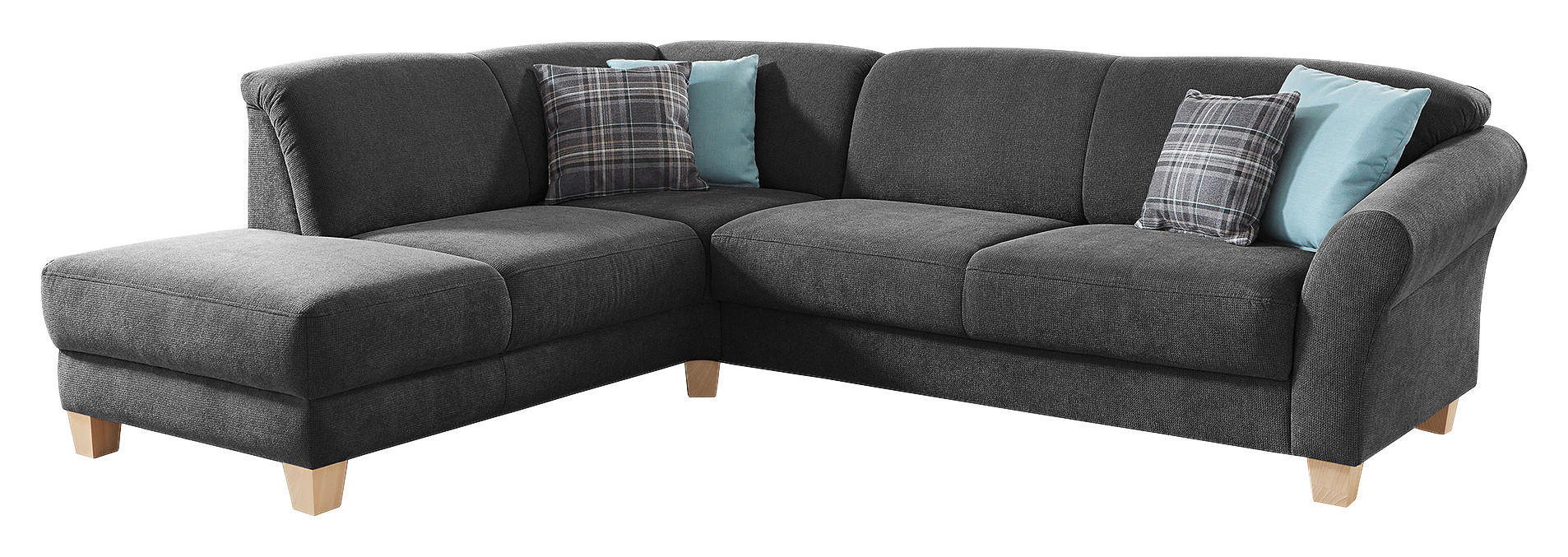 ECKSOFA Schwarz Flachgewebe  - Schwarz/Naturfarben, KONVENTIONELL, Holz/Textil (212/257cm) - Sit & More