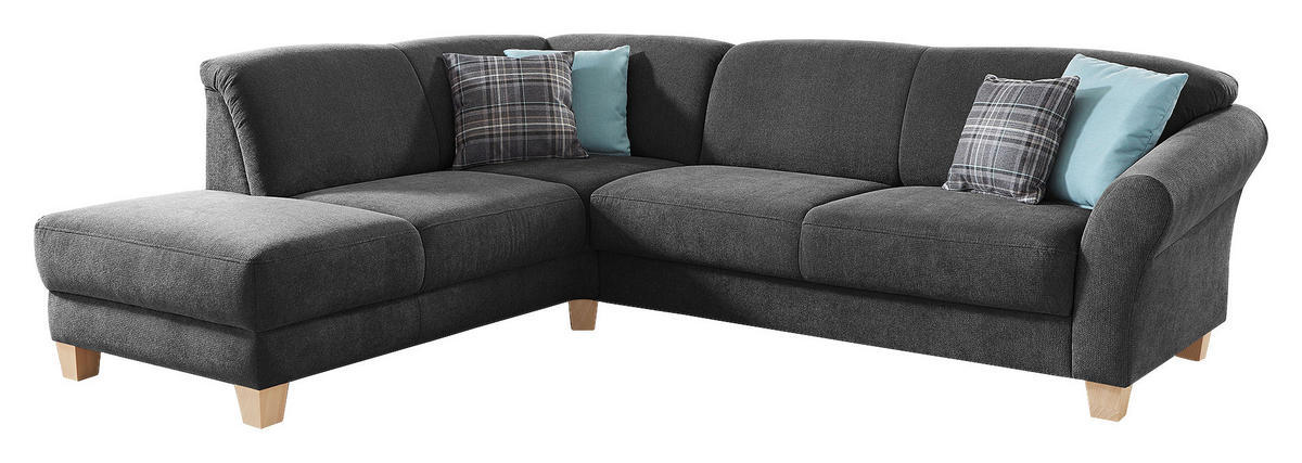 ECKSOFA in Flachgewebe Schwarz  - Schwarz/Naturfarben, Konventionell, Holz/Textil (212/257cm) - Sit & More