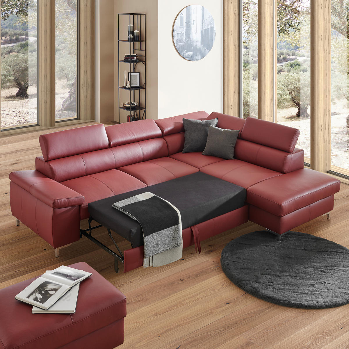 ECKSOFA in Echtleder Anthrazit  - Chromfarben/Anthrazit, Design, Leder/Metall (268/213cm) - Stylife
