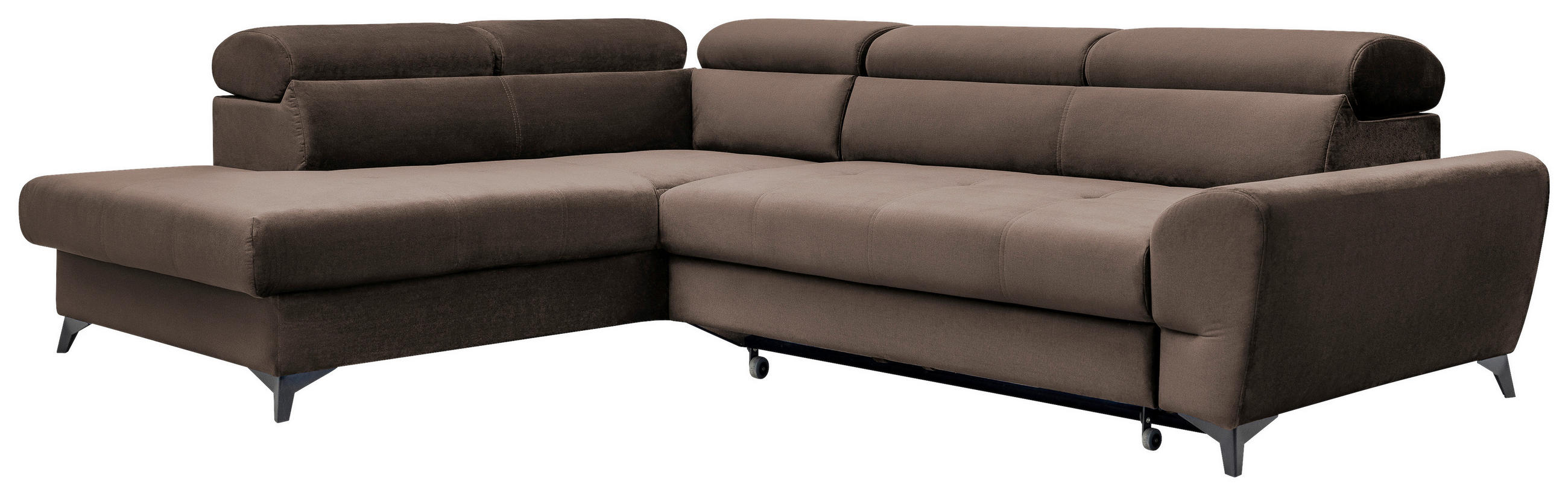 ECKSOFA Dunkelbraun Velours  - Dunkelbraun/Schwarz, MODERN, Textil/Metall (212/272cm) - MID.YOU