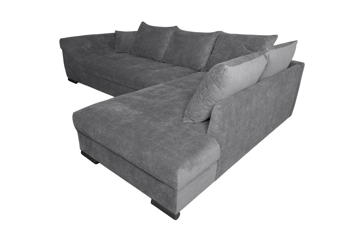 ECKSOFA ATLANTA Dunkelgrau Struktur Liegefläche im Originalstoff  - Dunkelgrau/Schwarz, Design, Textil/Metall (298/202cm) - MID.YOU