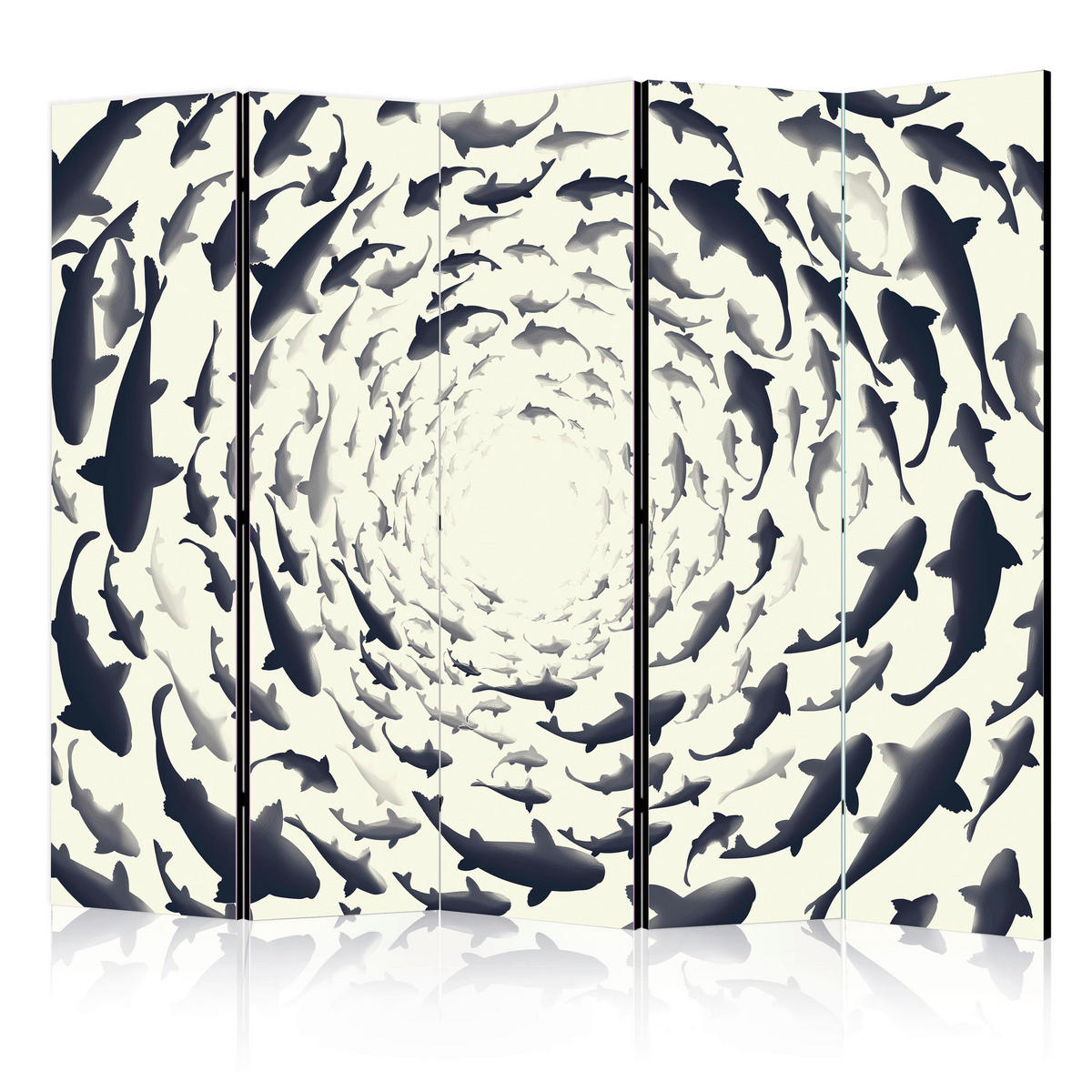 PARAVENT mit 5  Flügel - Perlmutt/Schwarz, Basics, Holz/Textil (225/172/3cm) - artgeist