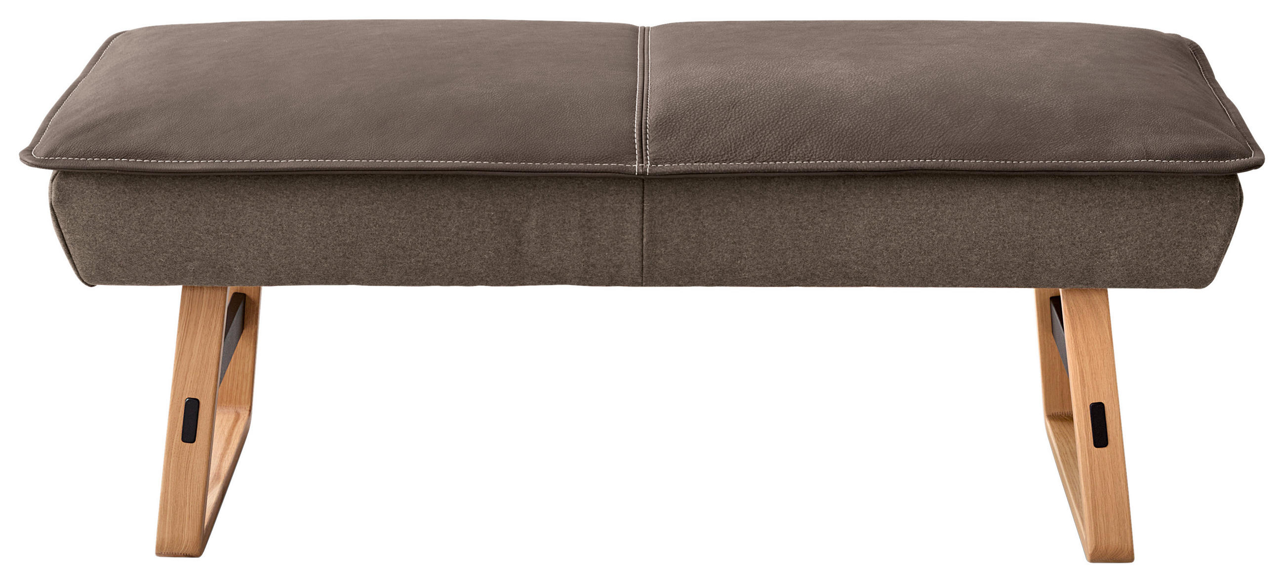 HOCKERBANK 132/53/58 cm Flachgewebe Echtleder Braun, Wildeiche Holz, Metall  - Wildeiche/Beige, Design, Leder/Holz (132/53/58cm) - Koinor