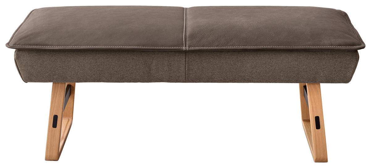 HOCKERBANK 132/53/58 cm Flachgewebe Echtleder Braun, Wildeiche Holz, Metall  - Wildeiche/Beige, Design, Leder/Holz (132/53/58cm) - Koinor