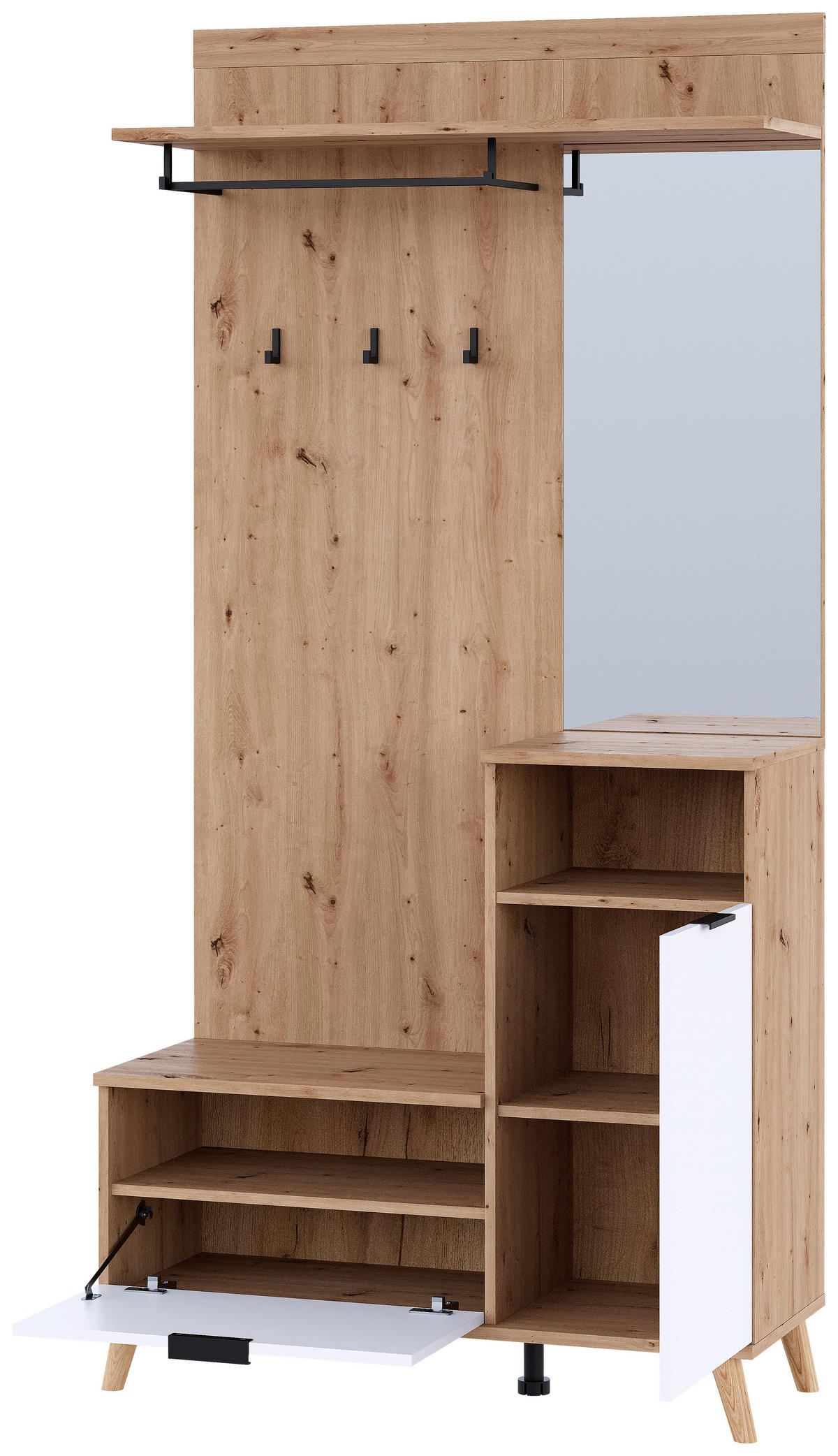 GARDEROBE  in 100/202/40 cm  - Weiß/Eiche Artisan, Design, Glas/Holzwerkstoff (100/202/40cm) - home24