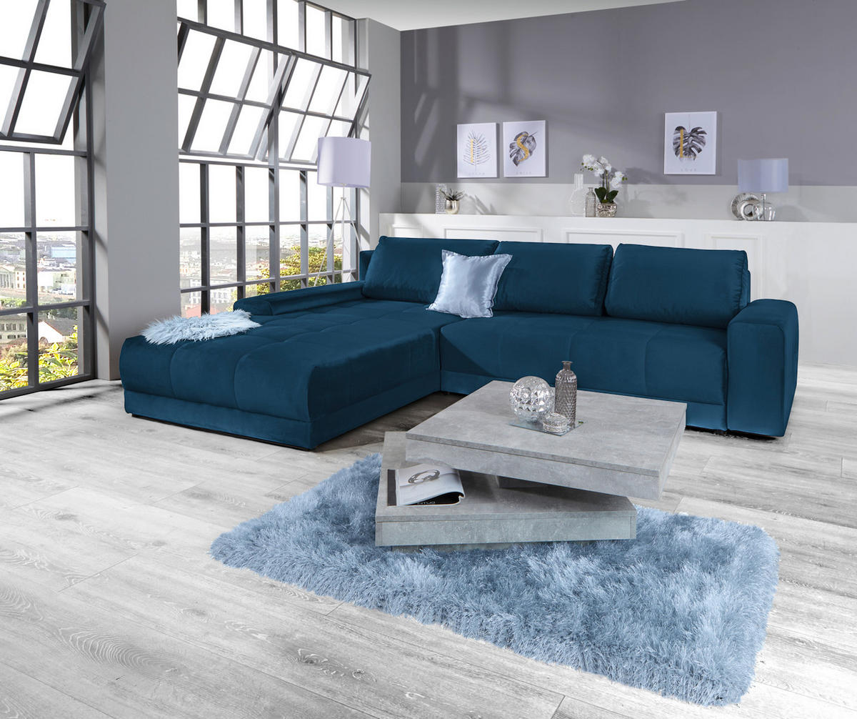 ECKSOFA Dunkelblau Samt  - Dunkelblau, MODERN, Textil (213/308cm) - MID.YOU