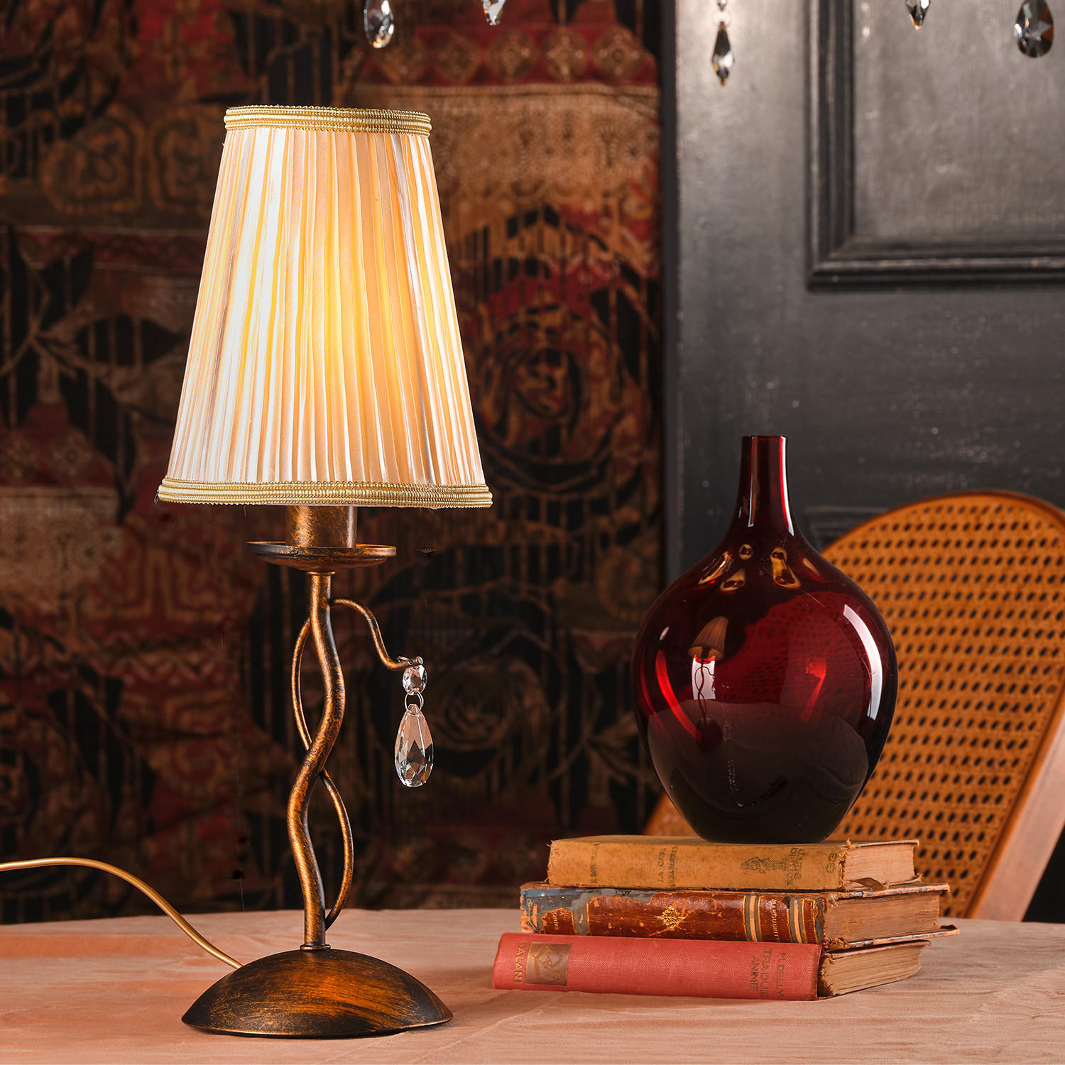 KRISTALL-TISCHLEUCHTE 15/15/42 cm   - Cognac/Cappuccino, KONVENTIONELL, Glas/Kunststoff (15/15/42cm)