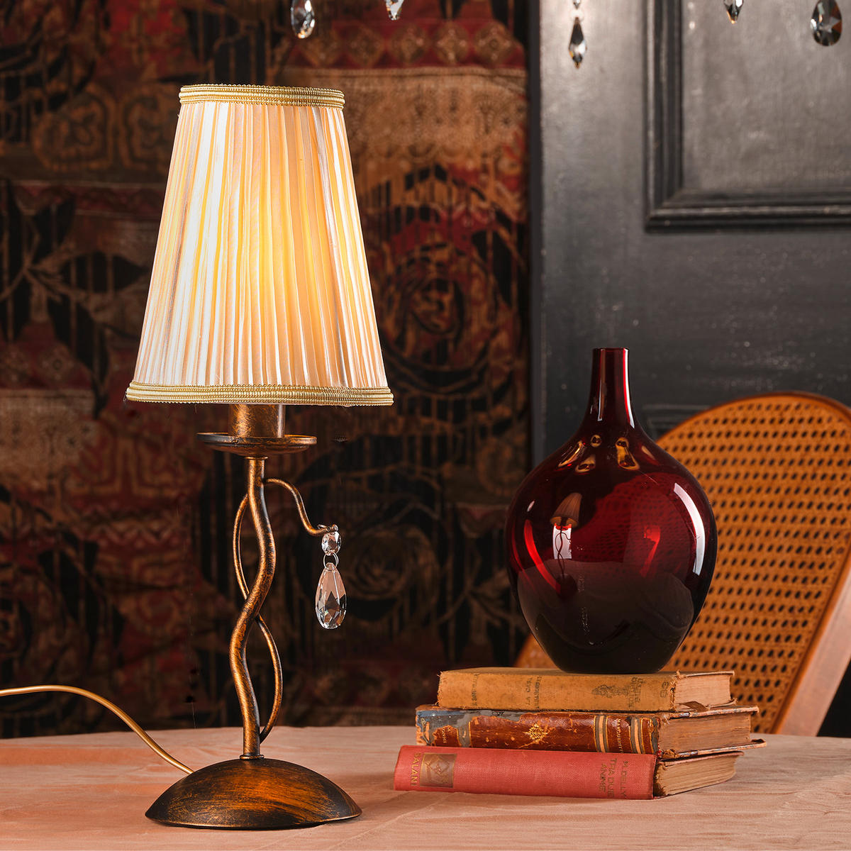 KRISTALL-TISCHLEUCHTE 15/15/42 cm   - Cognac/Cappuccino, KONVENTIONELL, Glas/Kunststoff (15/15/42cm)