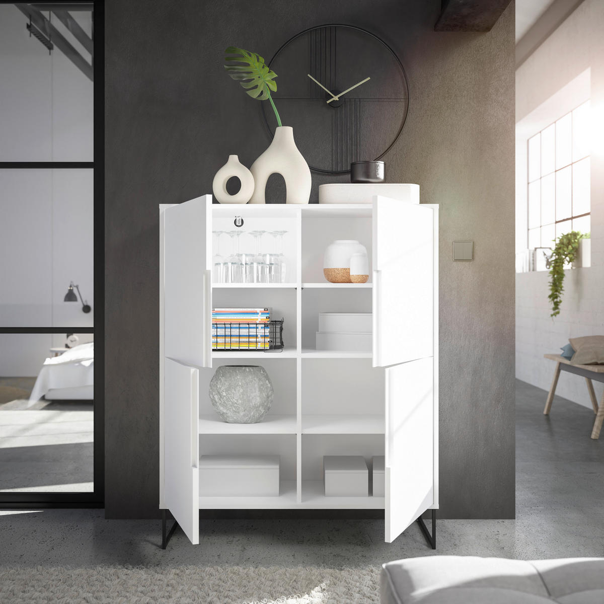 HIGHBOARD  in 101/125/38 cm  - Weiss/Schwarz, Konventionell, Holzwerkstoff/Metall (101/125/38cm) - Hom`in