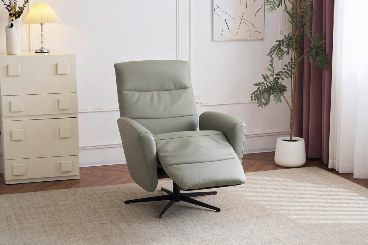 RELAXAČNÉ KRESLO, koža, textil, sivá - čierna/sivá, Design, kov/koža (76/104/77cm) - Livetastic