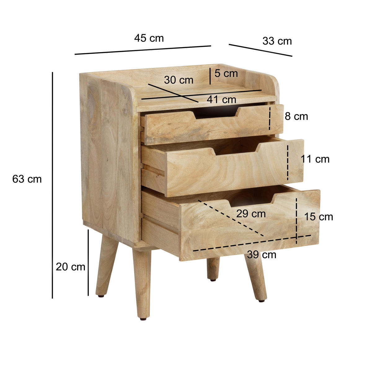 NACHTTISCH 45/63/33 cm  in massiv Mangoholz Hellbraun  - Hellbraun, Design, Holz (45/63/33cm) - MID.YOU