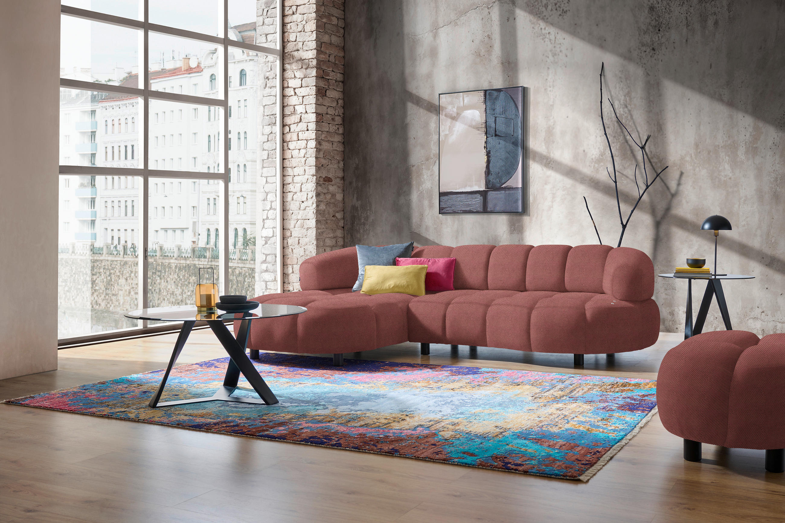 ECKSOFA in Webstoff Altrosa  - Schwarz/Altrosa, Design, Holz/Textil (183/284cm) - Welnova