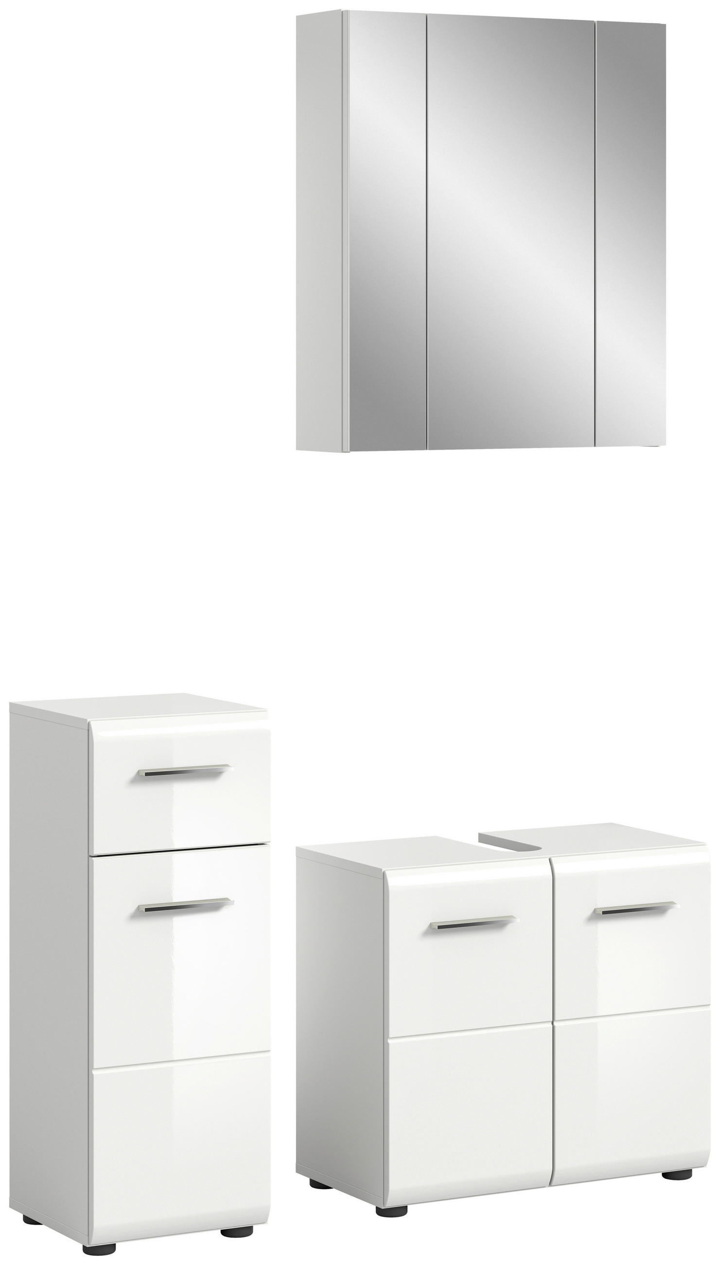 BADEZIMMER 3-teilig  in 90 cm  - Weiß Hochglanz/Silberfarben, MODERN, Glas/Holzwerkstoff (90cm) - MID.YOU