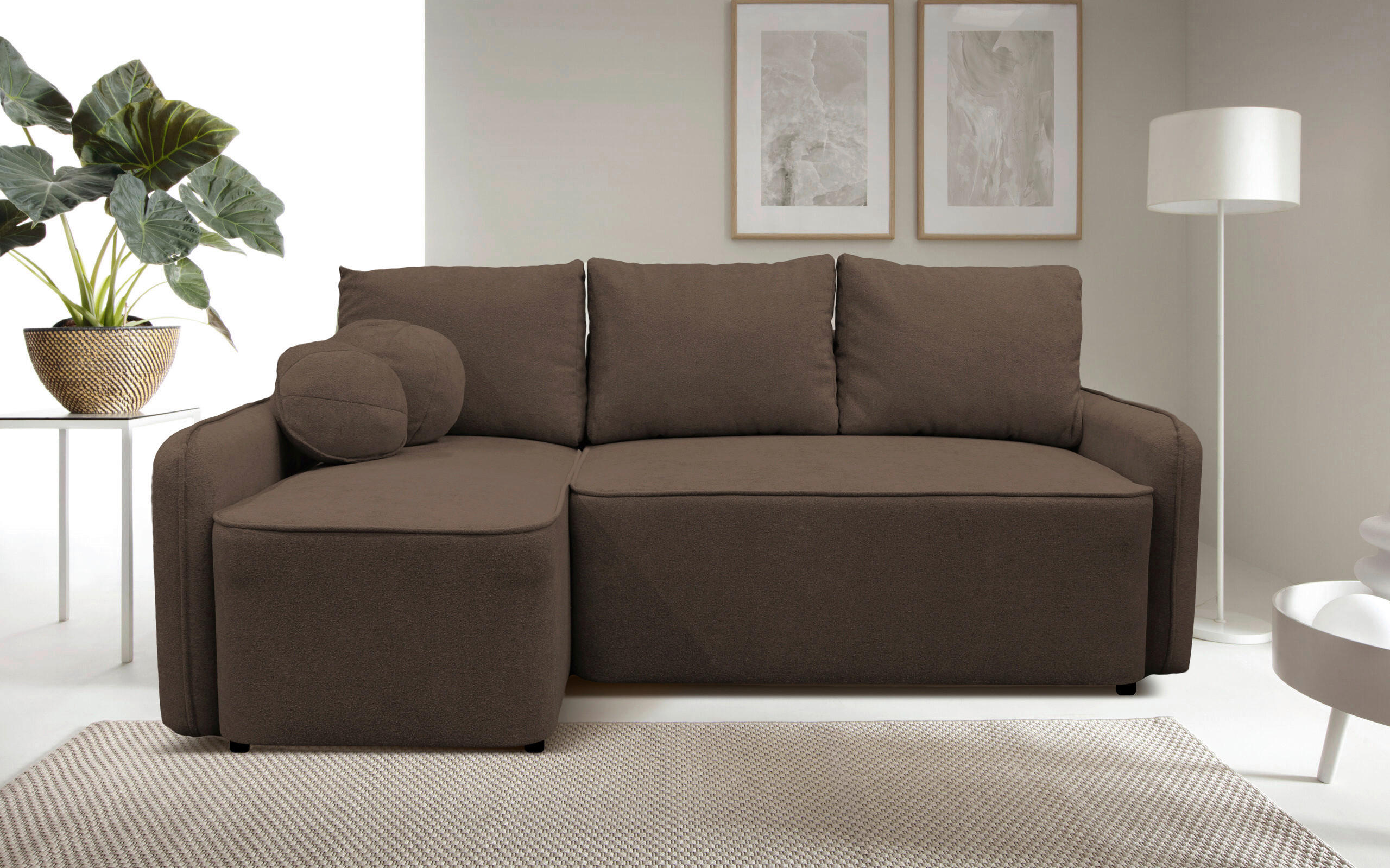 ECKSOFA Braun Struktur, Bouclé  - Schwarz/Braun, Design, Kunststoff/Textil (143/209cm) - MID.YOU