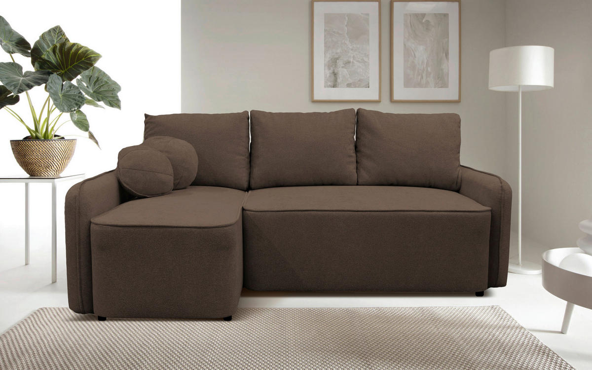 ECKSOFA Braun Struktur, Bouclé  - Schwarz/Braun, Design, Kunststoff/Textil (143/209cm) - MID.YOU