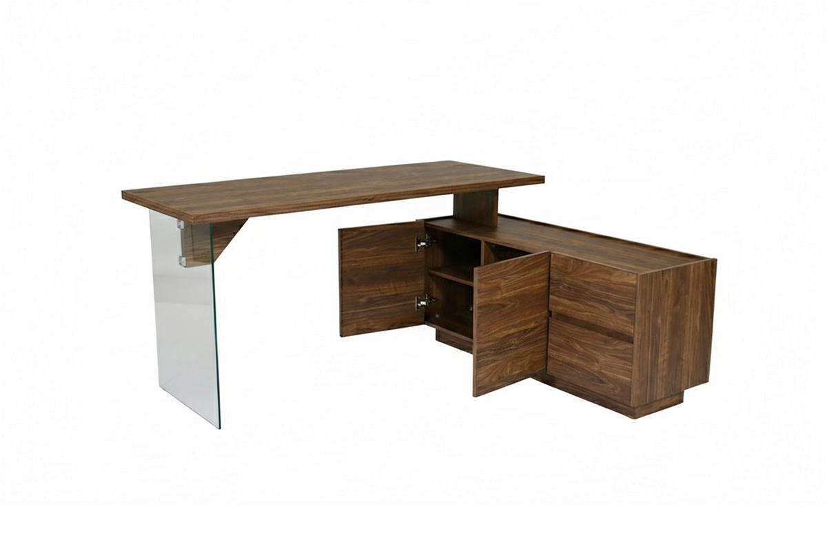 ECKSCHREIBTISCH 160/136/74 cm Walnussfarben Stauraum, seitenverkehrt montierbar  - Eichefarben/Walnussfarben, Design, Glas/Holzwerkstoff (160/136/74cm) - MID.YOU