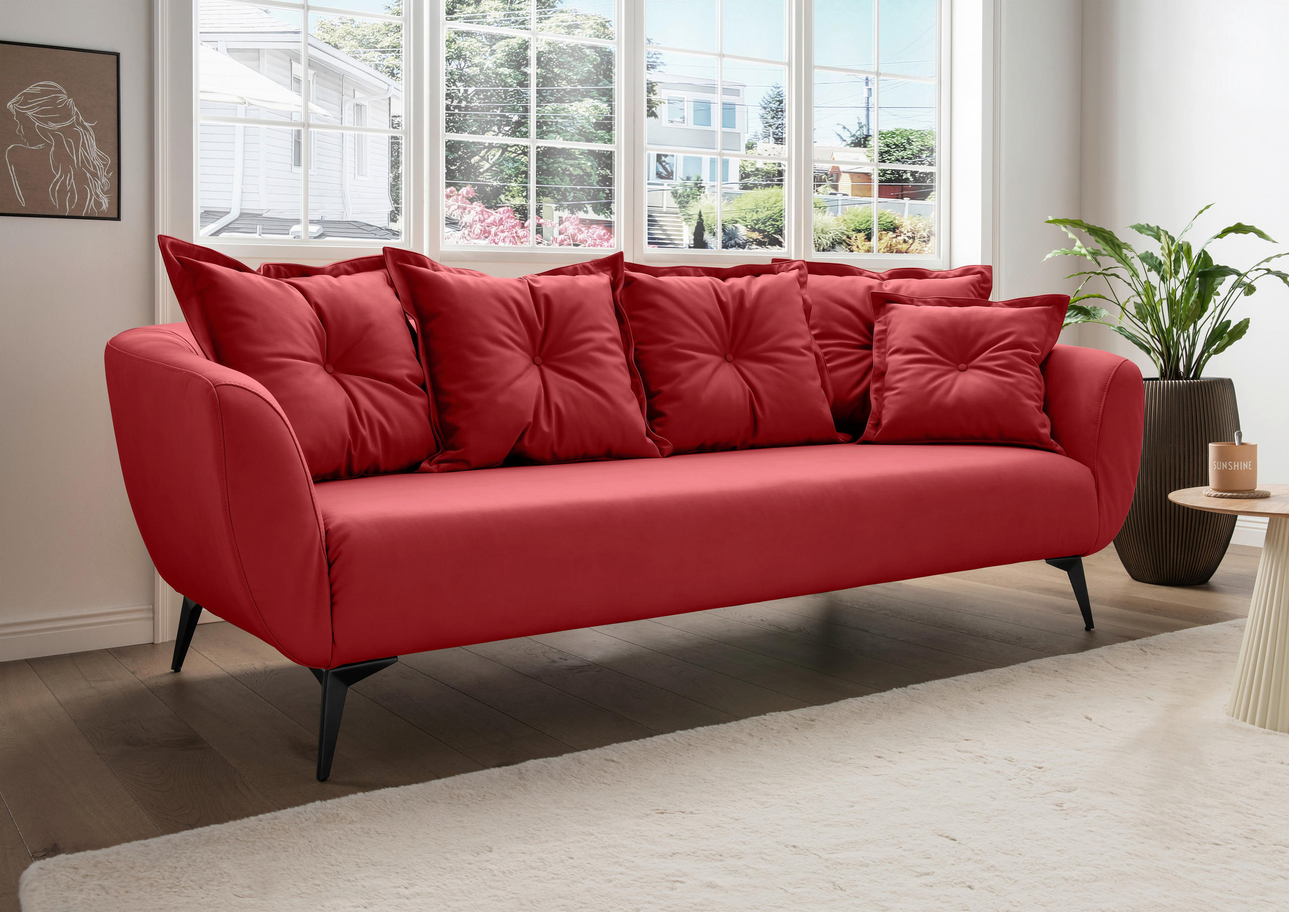 3-SITZER-SOFA Lederlook Rot  - Rot/Schwarz, MODERN, Textil/Metall (236/94/103cm) - Livetastic