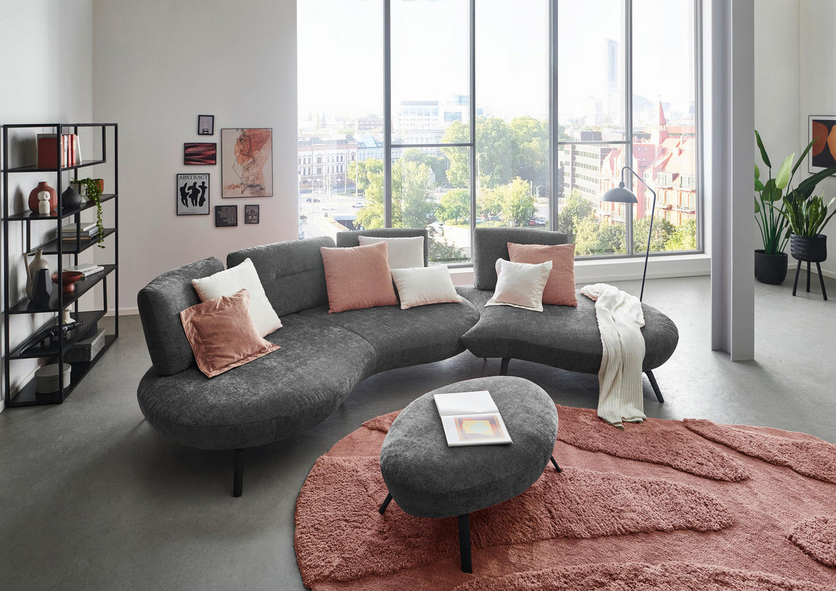 BIGSOFA Flachgewebe Anthrazit  - Anthrazit/Schwarz, Design, Textil/Metall (456/93/138cm) - Moderano