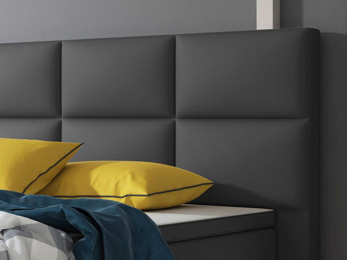BOXSPRINGBETT  in Anthrazit, Matratze, gepolstertes Kopfteil, Topper, Matratzen, H3 + H3 = fest  - Anthrazit/Silberfarben, KONVENTIONELL, Leder/Textil (200/125/210cm) - MID.YOU