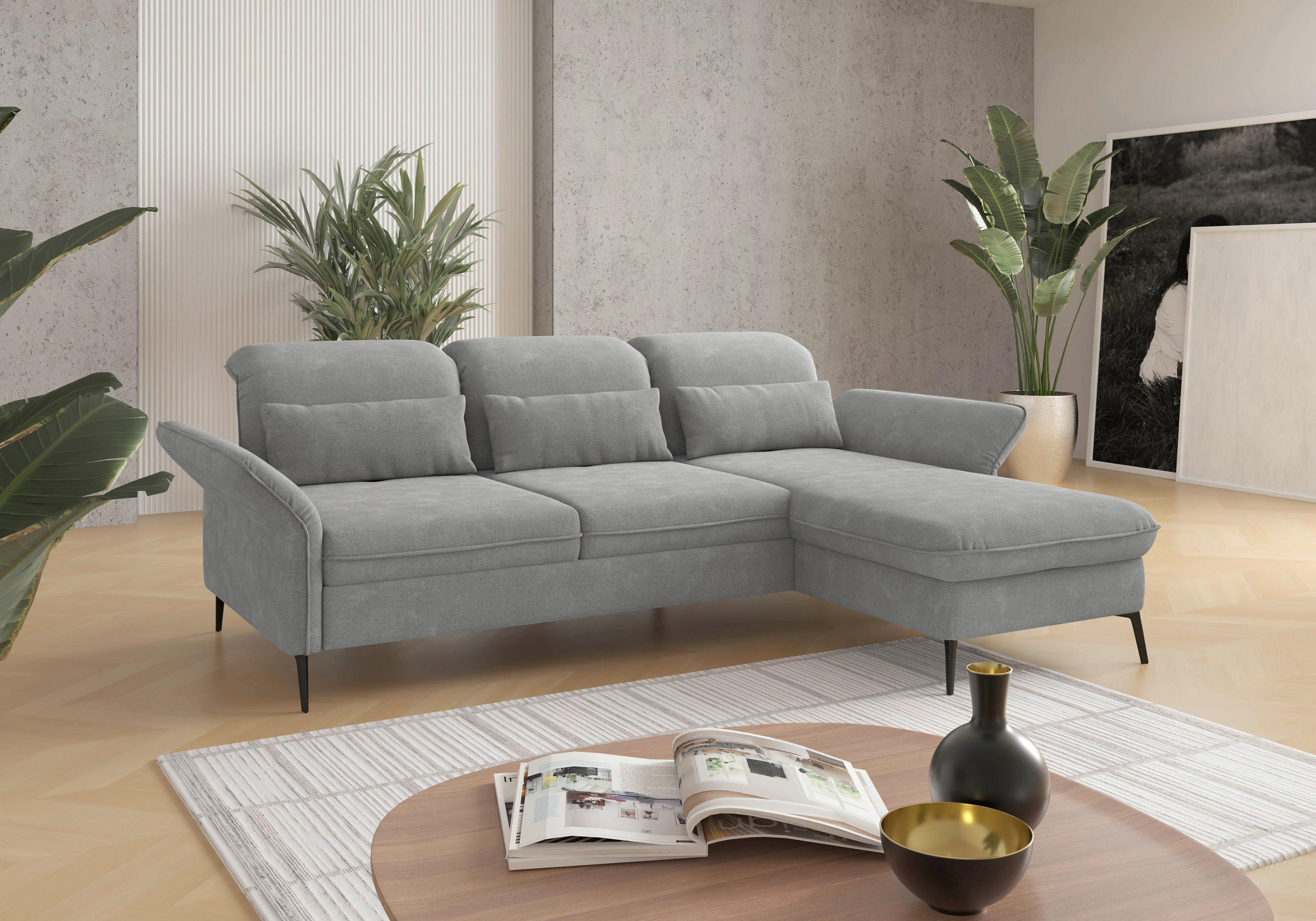 ECKSOFA Grau Flachgewebe  - Schwarz/Grau, KONVENTIONELL, Textil/Metall (264/198cm) - Sit & More